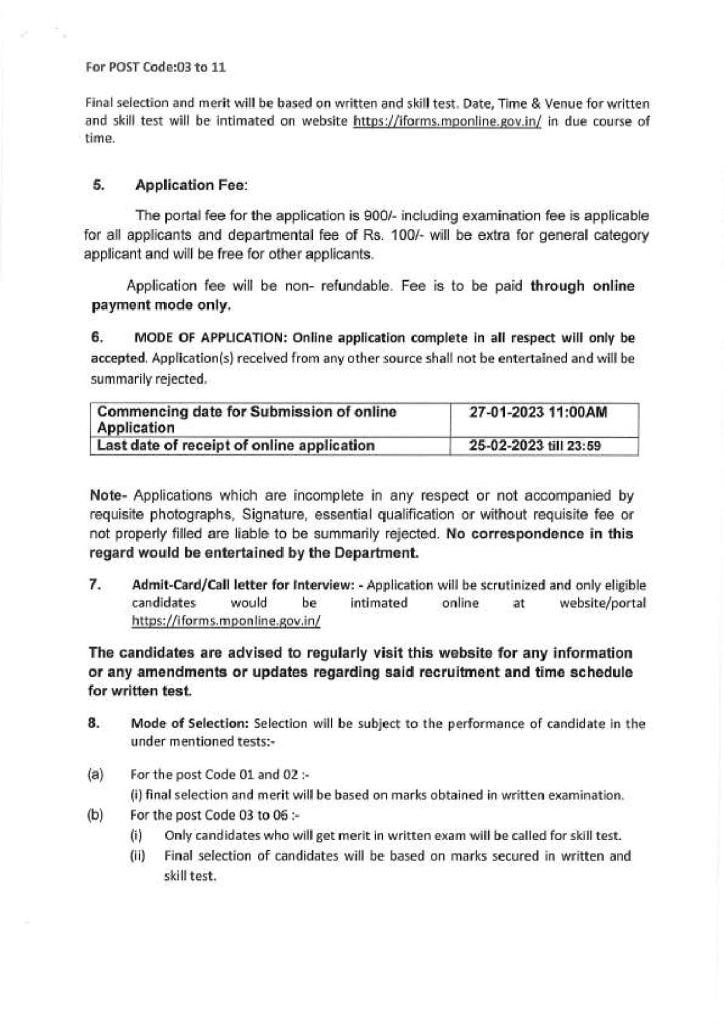 Pachmarhi Cantonment Board bharti application fee