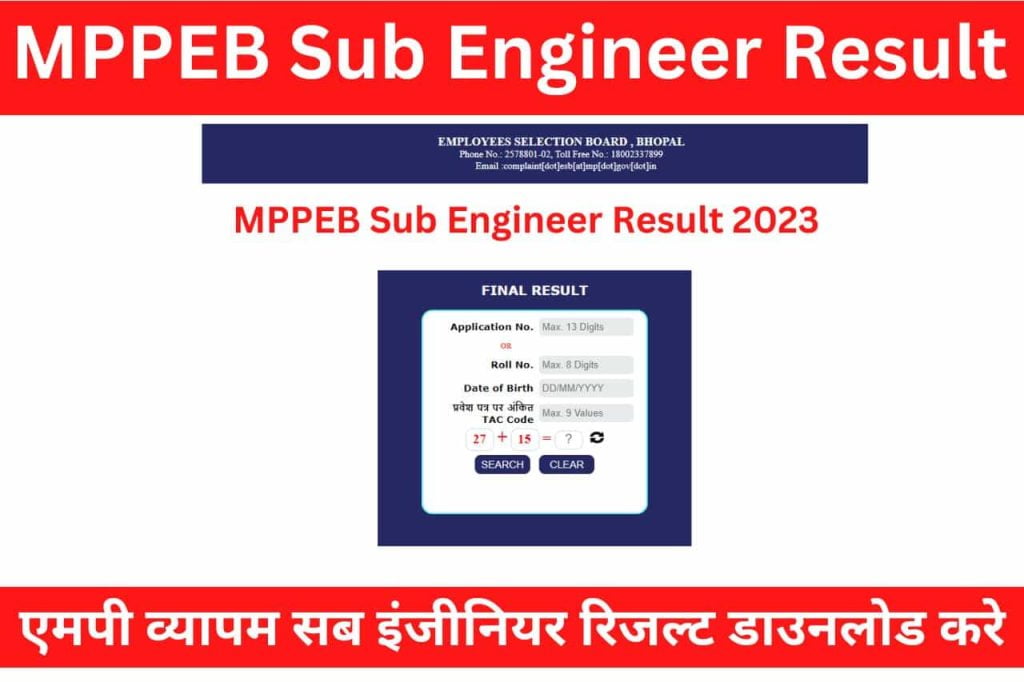 MPPEB Sub Engineer Result 2023