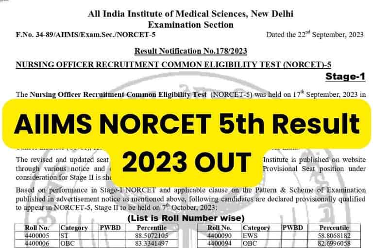 AIIMS NORCET 5th Result 2023