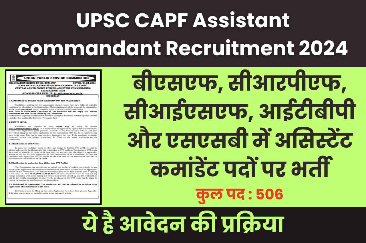 UPSC CAPF Assistant commandant Recruitment 2024